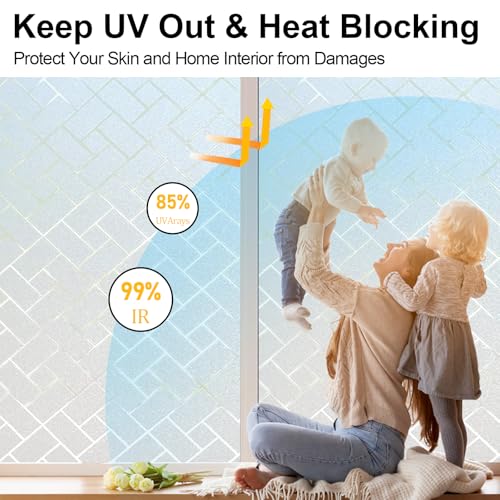 Window Privacy Film, Frosted Glass Static Cling with No-Adhesive Tile Shape Window Cover, Vinyl Stickers for Home Office Glass Sticker Decoration, 17.5 x 78.7 inches - size: 17.5 x 78.7
