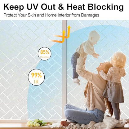 Window Privacy Film, Frosted Glass Static Cling with No-Adhesive Tile Shape Window Cover, Vinyl Stickers for Home Office Glass Sticker Decoration, 35.4 x 118.1 Inches - size: 35.4 x 118.1