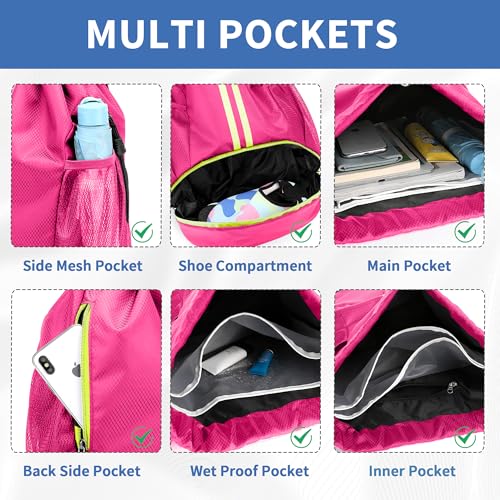 JELUTAR Drawstring Backpack Gym Bag with Shoes Compartment, Rose - color: Rose, size: Medium