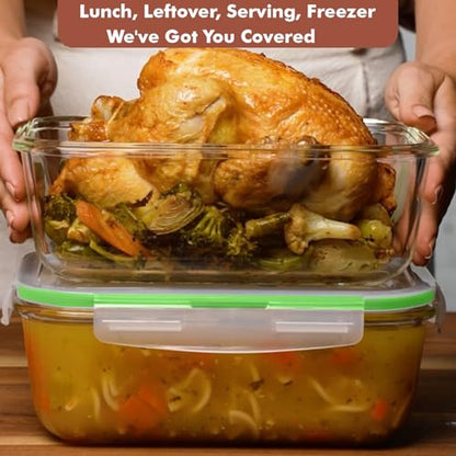 Razab 4 PC 1860ml / 63 Oz / 8 Cups Large Glass Food Storage Containers with Lids - Glass Meal Prep Containers for Roasting & Storing Leftover, Lunch Container with Lids, Microwave & Oven Safe - color: Green