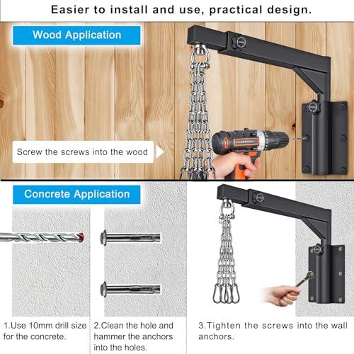 Dolibest Wall Mount Heavy Bag Hanger with 4 Chains, Heavy Duty 360° Swivel Punching Bag Hanger Stand, Adjustable Boxing Hanger for Home Gym Indoor Outdoor (800 LB Capacity)
