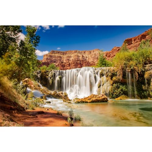 Waterfall Aquarium Background Falls Grand Canyon with Waterfalls and Greenery Terrarium Backgrounds Grand Canyon Desert Waterfall Fish Tank Background Canyon Reptile Tank Backgrounds 24x12in - color: Orange_Blue, size: 24(W)x12(H)inches/ 60(W)*30cm(H)