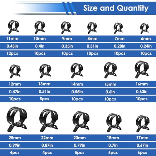 132Pcs 6-25mm Spring Hose Clamps With Hose Clamp Plier 16-sizes Constant Tension Hose Clamp used for Fuel Line，Vacuum Hose，Air Hose Spring Band Hose Clamp Kit - size: 6-25mm 132pcs