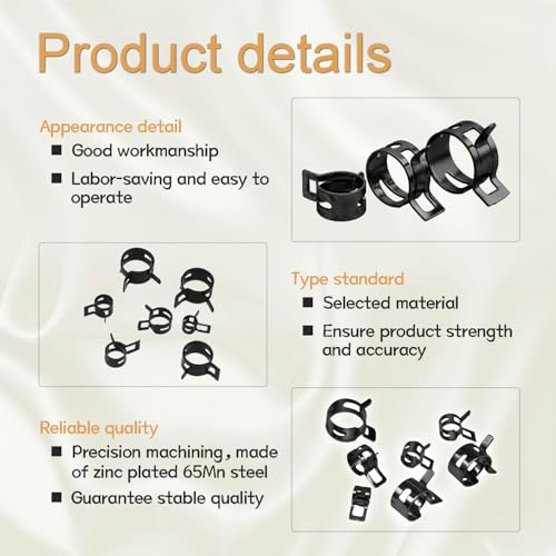 84PCS 7-17mm Fuel Line Hose Clamps Spring Clamp Firmware Silicone Vacuum & Automotive Replacement Fastener Sorting Kit, Black Manganese Steel Spring Hose Clamp DD006-b - color: Black Zinc