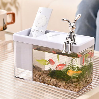 Mini Aquarium Fish Tank | Compact Transparent Fish Holder, Practical Decorative Container, Rounded Edge ABS Cover | Ideal for Betta Shrimp Snails, Easy Maintenance Setup | Dorm Office Home