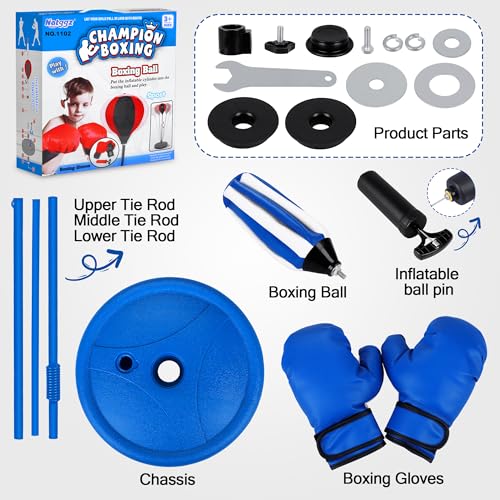 Punching Bag Set Toy with Boxing Gloves, Ideal Birthday for Kids Ages 3-8+ - color: Blue