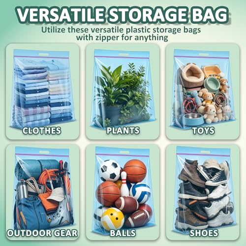 25 Gallon 4 Mil Thick Clear Zipper Storage Bags with Handles, 3 Packs 24"x35" Heavy Duty for Clothing, Pillows, Travel, and Moving, Blue