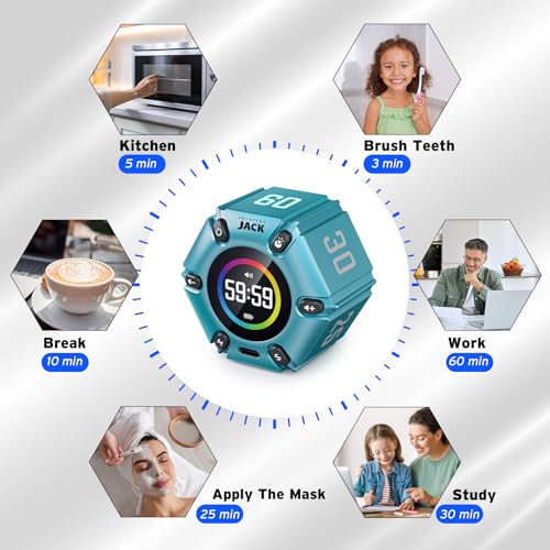 Smart FILP Pomodoro Timer 3/5/10/25/30/60min Preset, Silent & Sound Alarm | Productivity Cube timer, Visual Timer for Office, ADHD, Study, Work, Magnetic Timer with Flip Custom Countdown - Turquoise - color: Turquoise