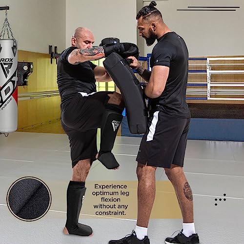 RDX Shin Guards Kickboxing Muay Thai, SATRA Approved, MMA Leg Instep Protection Pads, Sparring Training Martial Arts Boxing, Elasticated Padded Protector, Karate BJJ Taekwondo Gear, Men Women - color: Blue White, size: X-Large