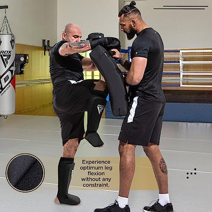 RDX Shin Guards Kickboxing Muay Thai, SATRA Approved, MMA Leg Instep Protection Pads, Sparring Training Martial Arts Boxing, Elasticated Padded Protector, Karate BJJ Taekwondo Gear, Men Women - color: Blue White, size: Medium