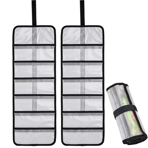 Roll Up Fishing Lure Wraps Set-Durable Lure Bag 6 Pocket PVC Protective Cover Saltwater Hook Covers Fabric Lure Protector Trolling Lure Tackle Box