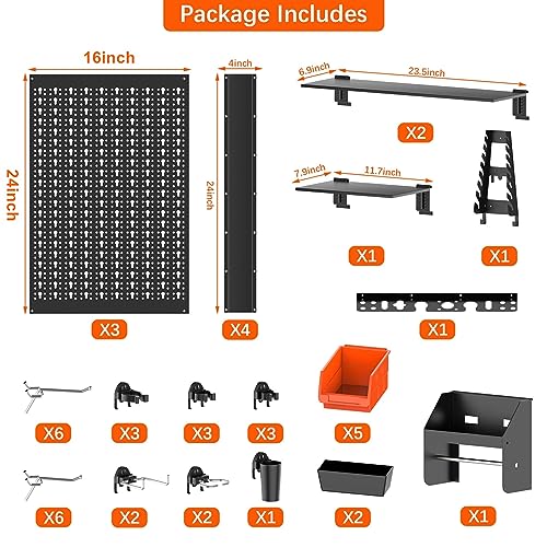 TORACK Metal Pegboard Wall Organizer 24x48 in, Tool Storage Pegboard, Black - color: Black