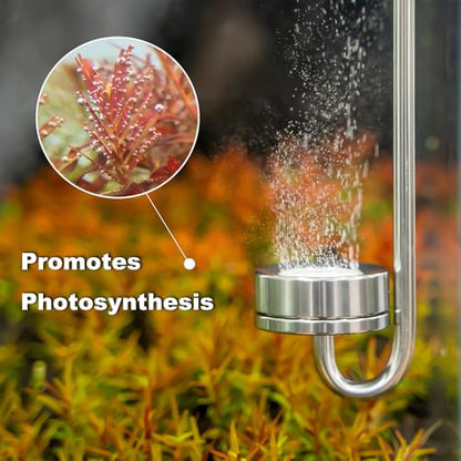 LINLAN 9.85in 304 Stainless Steel CO₂ Diffuser, Frosted Matte Material(One-Piece Molding), Equipped with Silicone Suction Cup + Replacement Diffusion Disc, Suitable for Rimless Planted Aquariums - size: 9.85in