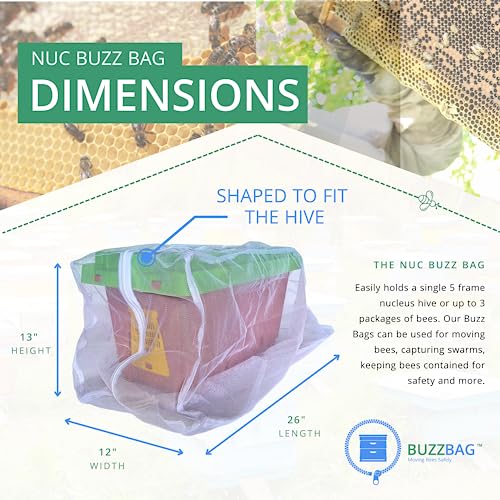 The Mesh Bag Designed for Beekeepers to Move Bees Safely and Securely with High Strength Mesh, YKK Zipper and Safety Lock Stiching - Package or Nucleus Hive - size: Buzz Bag Nuc