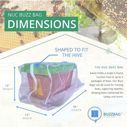 The Mesh Bag Designed for Beekeepers to Move Bees Safely and Securely with High Strength Mesh, YKK Zipper and Safety Lock Stiching - Package or Nucleus Hive - size: Buzz Bag Nuc