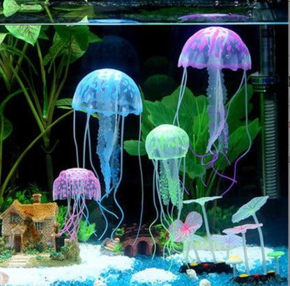Jufamilee 3 Pcs Fish Tank Decorations - Jellyfish Aquarium Ornament, Fake Fish Plants, Silicone Ornaments - Thematic Aquarium Decor (Pink, Blue, Yellow)
