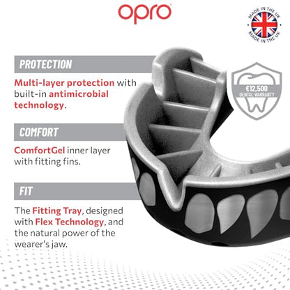 OPRO Silver Level Moldable Mouth Guard, Essential Fit, Black/Silver - color: Jawz - Black/Silver, size: Adult (Age 10+)