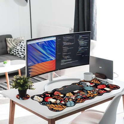 Large Gaming Mouse Pad, Keyboard Wrist Rest Pad & Wrist Support Mousepad Set, Stitched Edge, Extended, Non-Slip Base, Memory Foam Desk Mat for Office, Home,Cute Mushrooms - color: Cute Mushrooms