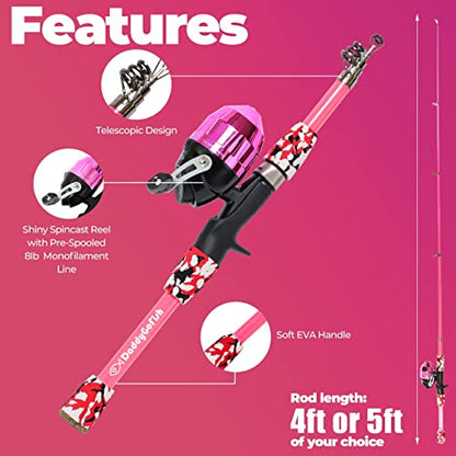 Kids Fishing Pole - Rod Reel Combo Tackle Box Starter Set - First Year Small Dock Gear Kit for Boys Girls Toddler Youth Age Beginner Little Children Junior Anglers