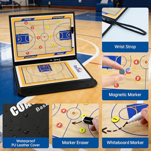 Basketball Coaching Board with Magnetic Players - Dry Erase Clipboard for Basketball Coaches, Professional All-in-One Basketball White Board for Coaching Includes Play Templates & Storage