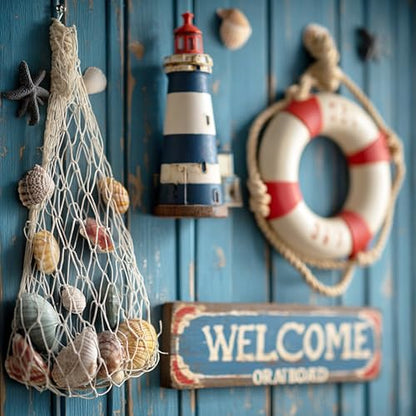 18 Pieces Natural Fish Net Decorations, Fish net Decor, Wall Hanging Cotton for Underwater, Mermaid, Pirate, Hawaiian, Nautical Ocean Theme Beach Bash Party Decoration (Beige)
