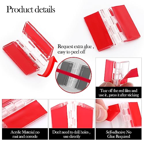 12 Pcs Plastic Acrylic Hinges - Self Adhesive Clear Small Hinges for Cabinet Aquarium Lid Furniture Display Stand, 35x30mm