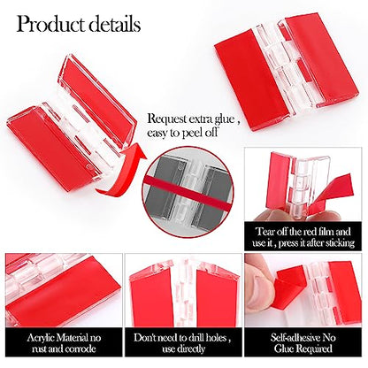 12 Pcs Plastic Acrylic Hinges - Self Adhesive Clear Small Hinges for Cabinet Aquarium Lid Furniture Display Stand, 35x30mm