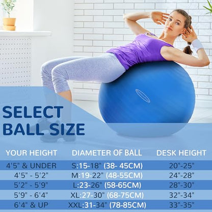 Fitvids Anti-Burst and Slip Resistant Exercise Ball Yoga Ball Fitness Ball Birthing Ball with Quick Pump - color: Blue, size: XXL(31-34in/78-85cm)