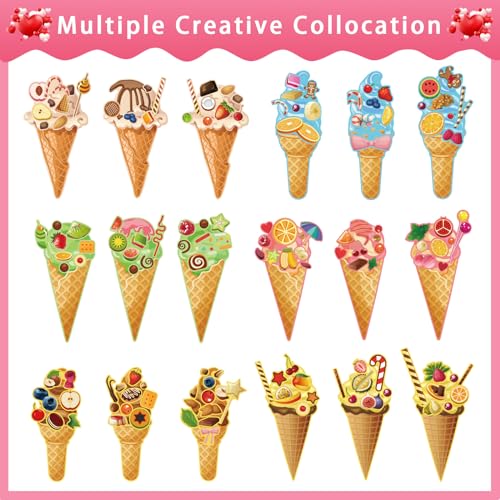 24 Sheets Ice Cream Stickers, Make-a-face Stickers for Kids Toddlers, Make Your Own Mix and Match Stickers, DIY Summer Ice Cream Stickers for Birthday Party Games Teacher Reaward - style: Ice Cream Stickers