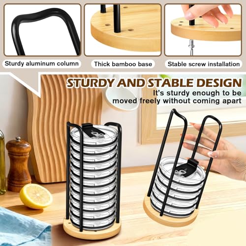 2PC Tumbler Lid Organizer, Detachable Yeti Lid Organizer Holds Up To 22 Lids, Suitable for Simple Modern Tumbler/Yeti Tumbler/Mason Jar Lids，Fit Perfectly, Stackable Steady，Bamboo Base