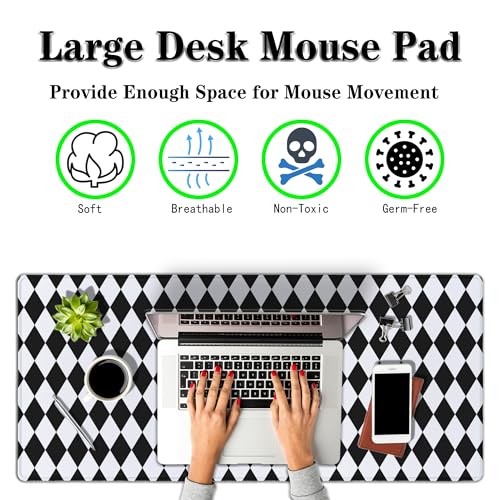 Computer Mat Black and White Desk Mat Large, Big Mouse Pad Gaming Desk Mats, Mouse Pad Gaming Non-Slip Rubber Base Waterproof with Stitched Edges, 35.4" X 15.7" for Work/Game/Office Diamond - color: Diamond