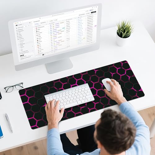 Gaming Mouse Pad - (31.5"×11.8") Honeycomb Large Mouse Pads for Desk - Desk Mat for Keyboard and Mouse with Non-Slip Base, Desks Pad Matfor Game/Office & Home（Black Rose Red） - color: Black Rose Red