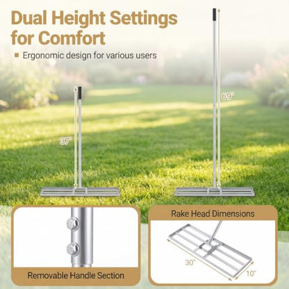 COSTWAY 30x10 Inch Lawn Leveling Rake, Soil Sand Dirt Leveling Tool, Ground Leveler for Yard, Landscape, Garden, Pasture (Silver, 30"x10") - color: Silver