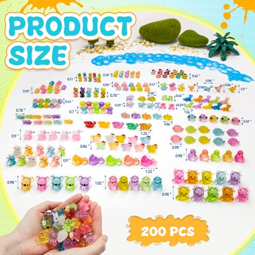 Tardigrade 200pcs Luminous Mini Resin Animals, Tiny Mini Animal Figures to Hide, Miniature Figurines Glow in The Dark Variety Micro Landscape for Potted Plants Garden Aquariums Dollhouse Gift Package