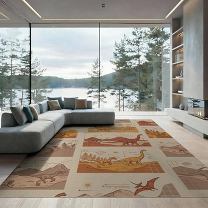 6'x9' Washable Graphic Mountain Area Rug, Beige Non-Shedding Pet Friendly Room Rug for Queen Size Bedroom, Under Bed, Master Suite, Foldable Easy Care Carpet | Ref:1942876 - color: Beige/Pattern 32, size: 6' x 9' (Rectangular)