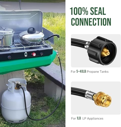8FT Propane Hose Adapter 1lb to 20lb, Propane Tank Hose with QCC1/Type1 for 5-40lb Propane Tanks, Propane Adapter Hose with CGA600 Connection for Buddy Heater/Weber Q Grill/Coleman Camp Stove