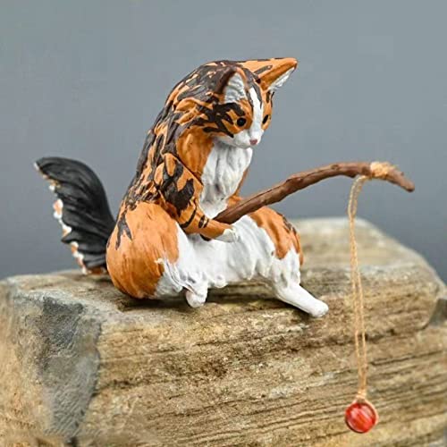 Miniature Fishing Cat Aquarium Decor Mini Animal Figurine Statue Aquarium Animal Decorations Small Fishing Cat Miniature Figurines Set for Freshwater Saltwater Fish Tanks Decor