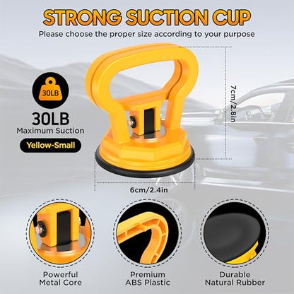 Glass Suction Cup Lifter Heavy Duty Tile Marble Suction Cup Vacuum Lifter with Handle for Granite Lifting & Window Replacement 30 lbs Load Capacity (2 Pack Yellow Small)