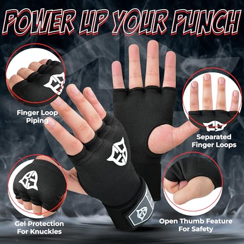 Inner Gel Gloves, Hook and Loop Closure, Breathable Wrist Wraps for Boxing and MMA Training, Black, 75cm - size: Large-X-Large