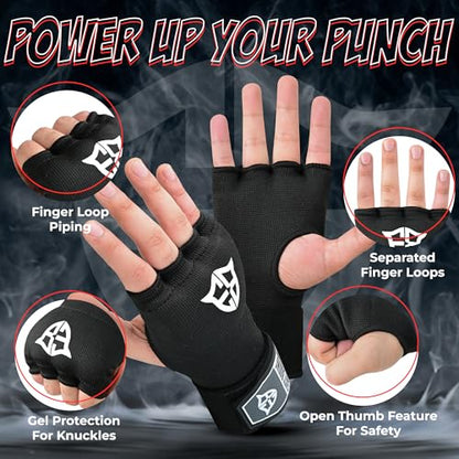 Inner Gel Gloves, Hook and Loop Closure, Breathable Wrist Wraps for Boxing and MMA Training, Black, 75cm - size: Large-X-Large