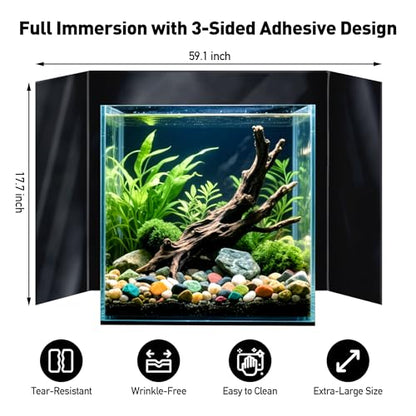 Black Aquarium Background Static Cling, Self Adhesive Fish Tank Wallpaper, Vinyl Aquarium Backdrop, Strong Stickiness, Traceless Removal, Reusable, 15.7"x59.1" - size: 15.7×59.1 in