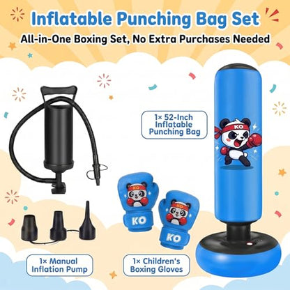 Qoosea Punching Bag for Kids 48in Dinosaur Toys Boxing Bag Set with Gloves - color: Dark Blue