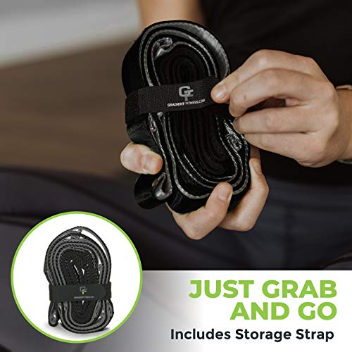 Stretching Strap for Physical Therapy, 12 Multi-Loop Stretch Strap 1" W x 8' L, Neoprene Handles, Physical Therapy Equipment, Yoga Straps for Stretching, Leg Stretcher. - color: Black/Grey