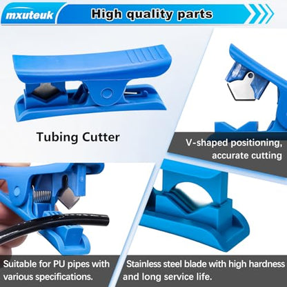 mxuteuk 1/4" Air Line Tubing Kit,1/4" Air Hose Kit,1/4 Inch(6.35mm) OD x 32.8 Feet PU Tube with Push to Connect Fittings(15PCS)