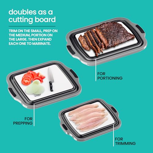 Collapsible BBQ Prep Tub with Lids & Drain Spouts, 3 Pack Portable Meat Marinating & Grilling Trays, Cutting Board Food Storage Containers for Outdoor Cooking & Camping, Great Fathers Day Gift for Dad