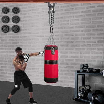 BeneLabel Heavy Bag Ceiling Mount with Spring & Chains 360° Rotation Punching Bag Ceiling Hanger with Bearings Boxing Bags Holder Hardware with 2 Wood Screws and 2 Expansion Screws - color: Hanger with Straight Spring (275 LBs Capacity)
