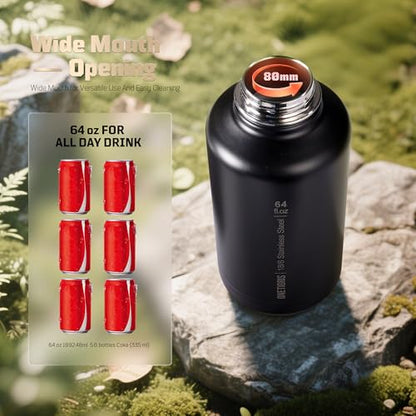 ONETIGRIS 64oz Tactical Insulated Water Bottle with 3 Lids & MOLLE Pouch - color: Black