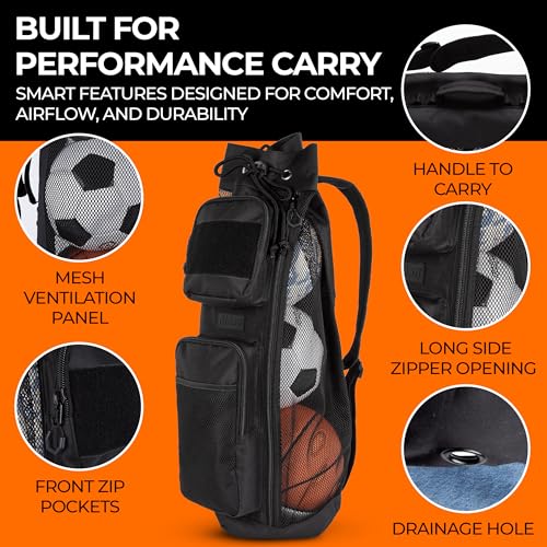 Mesh Sports Equipment Ball Bag with Shoulder Strap & Side Zipper | Heavy Duty Mesh, Side Zipper Access & Large Ball Capacity for Soccer, Basketball, Volleyball, Football, Training & Team Gear