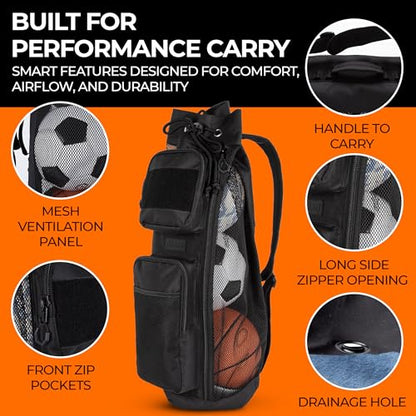 Mesh Sports Equipment Ball Bag with Shoulder Strap & Side Zipper | Heavy Duty Mesh, Side Zipper Access & Large Ball Capacity for Soccer, Basketball, Volleyball, Football, Training & Team Gear