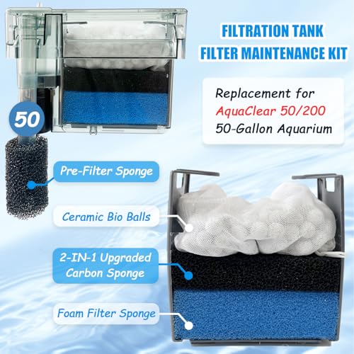 SHIGATSU 4 Set Replacement Aquarium Maintenance Kit for AquaClear 50 Power Filter, Includes Aquarium Foam Insert, Carbon Sponge, Bio Media and Pre-Filter Sponge